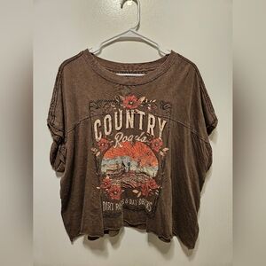 Country Road Graphic Brown Crop Top